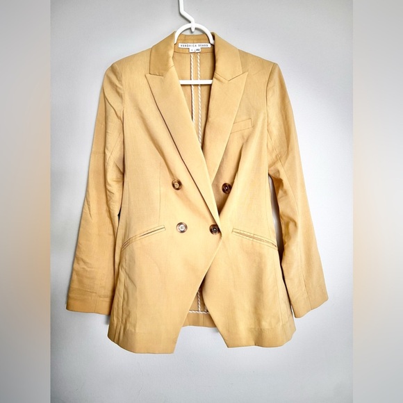 Veronica Beard Nisha Boyfriend Blazer Jacket Double Breasted Yellow Size O EUC - Picture 3 of 6